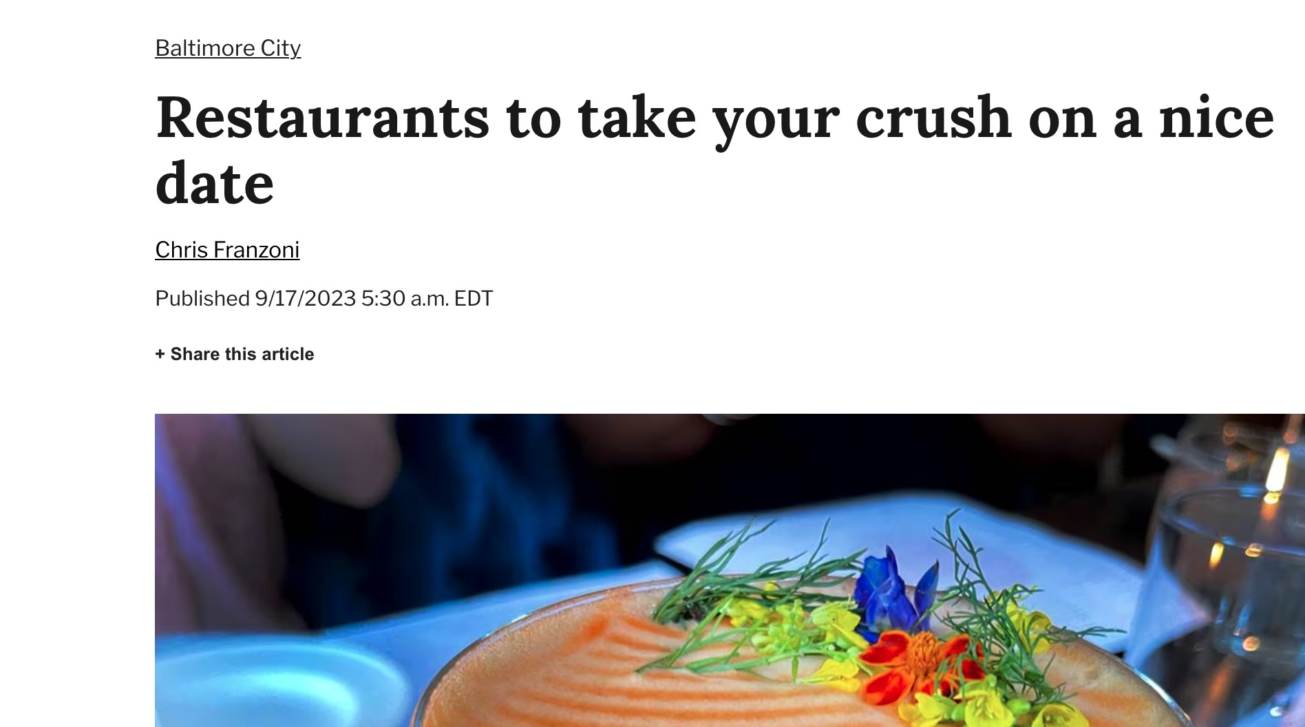 The Baltimore Banner Restaurants to take your crush on a nice date